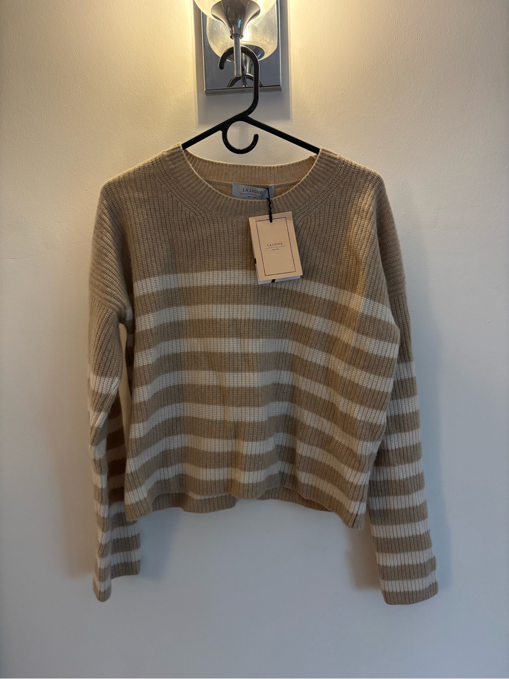 La Ligne Beige And Cream Striped Crewneck Sweater